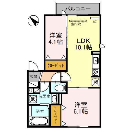 リュヌ・ブランシュ(2LDK/2階)の間取り写真