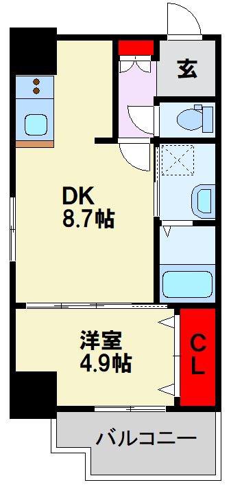 ラグーナ黒崎(1DK/3階)の間取り写真