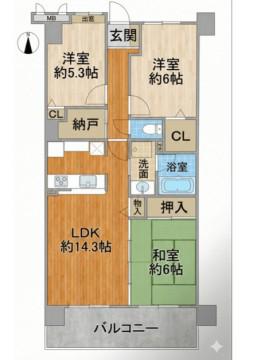 ライフアヴェニュー城山三番館(3LDK/6階)の間取り写真