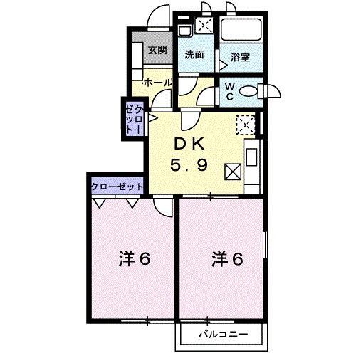 ファミールコートII B(2DK/1階)の間取り写真