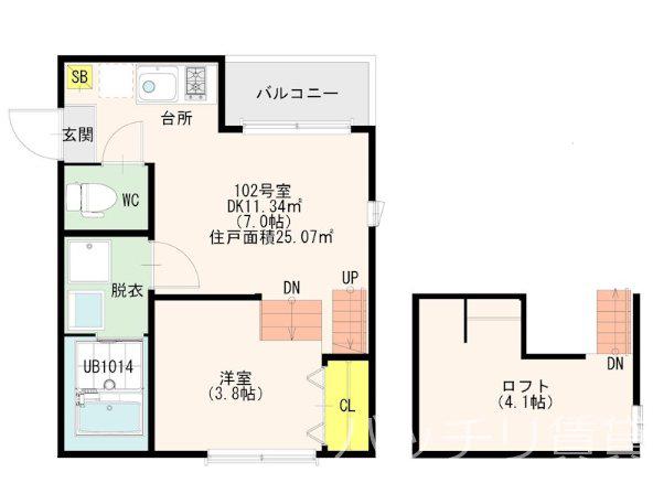 アルカンジュ吉塚本町(1DK/1階)の間取り写真