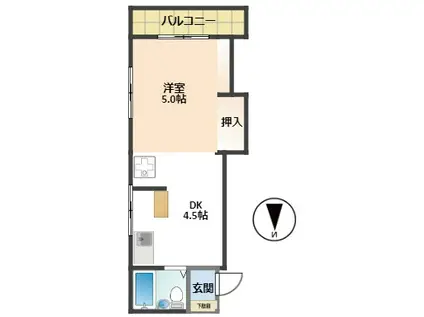 フラットフィールド西別院(1DK/2階)の間取り写真