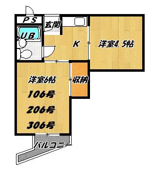 サンパレス(2K/2階)の間取り写真