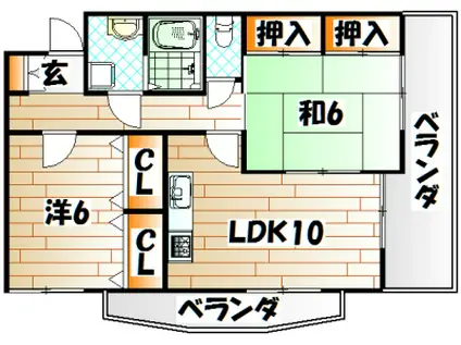 クラブハウス熊本(2LDK/2階)の間取り写真