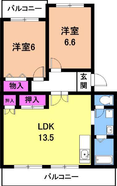 グリーンハイツ出川(2LDK/2階)の間取り写真