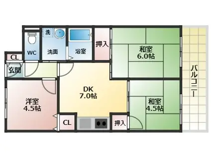 川辺マンション(3DK/3階)の間取り写真