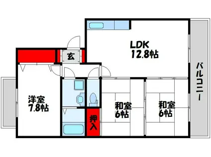 シャトー・リキマス(3LDK/4階)の間取り写真