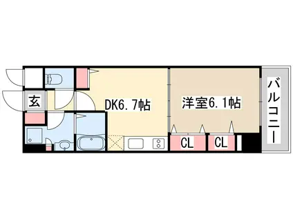 プレジール三ノ宮2(1DK/8階)の間取り写真