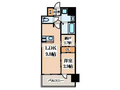 EST ONE HIGASHIOSAKAII(1SLDK/4階)の間取り写真