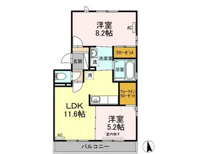 ASUKA B棟(2LDK/3階)の間取り写真