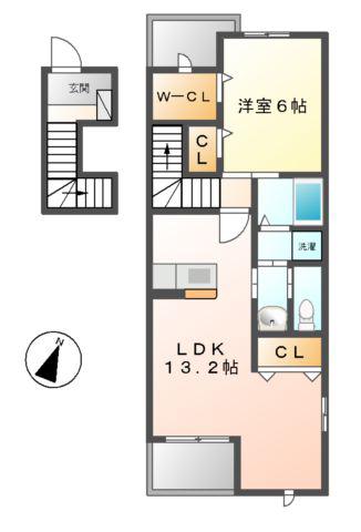 クラージュA棟(1LDK/2階)の間取り写真