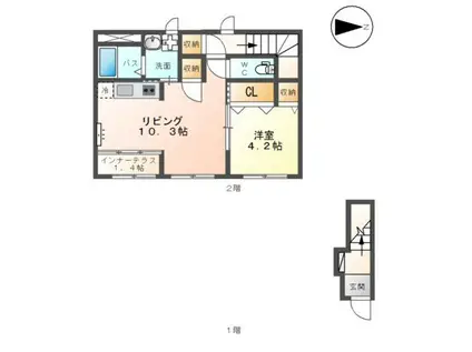 グリュック深沢(1LDK/2階)の間取り写真