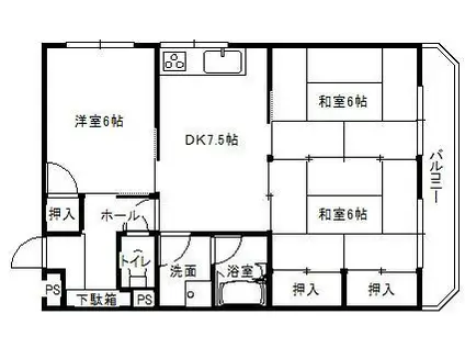 松尾ライフマンション(3DK/3階)の間取り写真