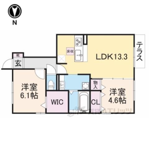 セジュール ウワト(2LDK/1階)の間取り写真