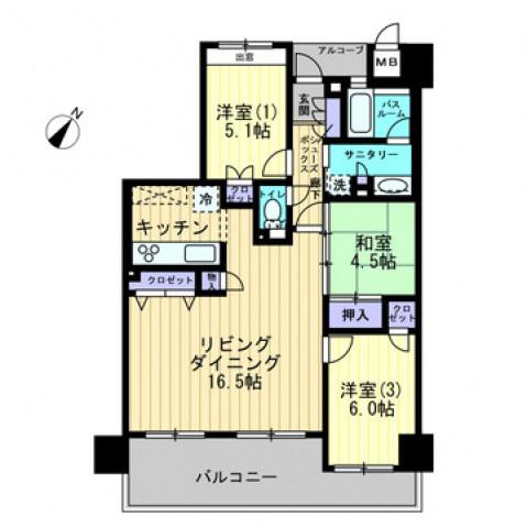 アルファステイツ富田浜(3LDK/6階)の間取り写真