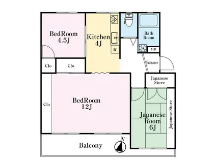 長津田団地1号棟(2LDK/2階)の間取り写真