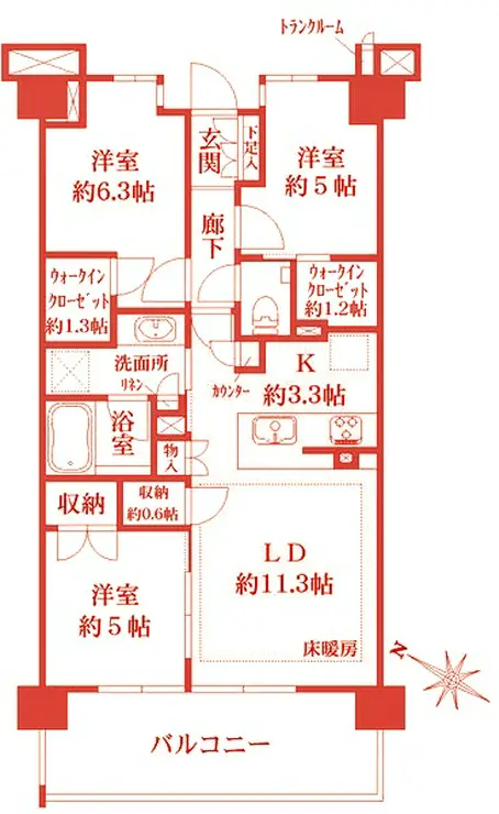 ザ・パークハウス横浜川和町テラス 7階階 間取り