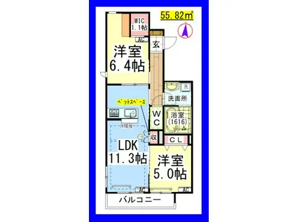 AF ペット共生 カーサ・モンテカミーノ(2LDK/3階)の間取り写真