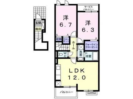 マルベリーA(2LDK/2階)の間取り写真