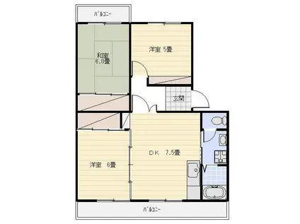 サンヒルズ藤B棟(3DK/1階)の間取り写真