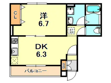 ベルリード塩屋北(1DK/1階)の間取り写真