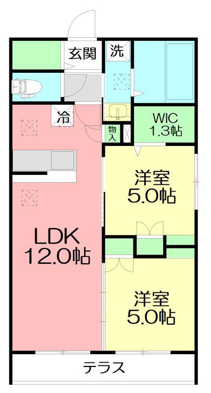 湘南東八幡レジデンス ウエスト(2LDK/1階)の間取り写真