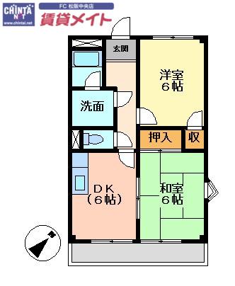 クリスタルガーデンエミナース(2DK/2階)の間取り写真