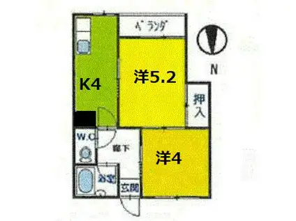 パークサイドハイツ(2K/4階)の間取り写真