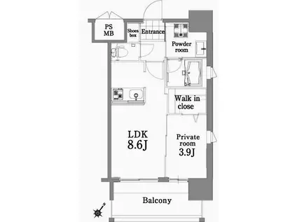 エンクレスト天神SIDE(1LDK/4階)の間取り写真