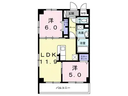 グランツ うふざと(2LDK/1階)の間取り写真