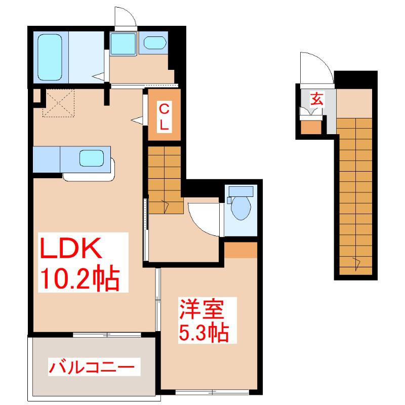 リヴィエールII(1LDK/2階)の間取り写真