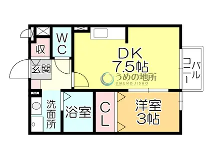 ミカハウスII(1DK/2階)の間取り写真