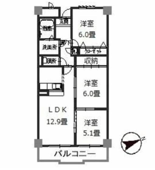 プルミエールI・K(3LDK/1階)の間取り写真