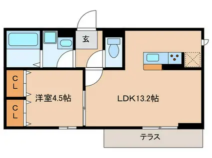 アリア西矢倉(1LDK/1階)の間取り写真