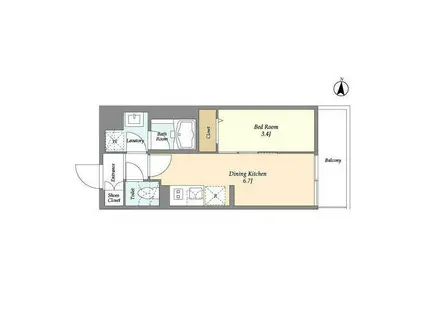 グランカーサ菊川(1DK/2階)の間取り写真