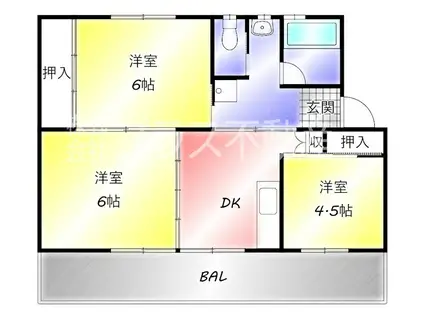 ビレッジハウス直方2号棟(3DK/4階)の間取り写真