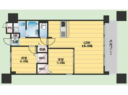 WELINA江坂(2LDK/5階)の間取り写真