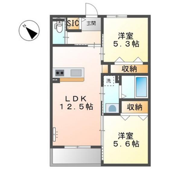 ORUTE東野(2LDK/2階)の間取り写真