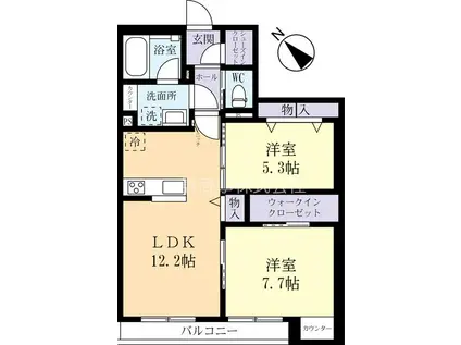 リーベ竹園(2LDK/2階)の間取り写真