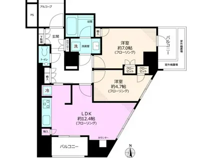 プラウドタワー本郷東大前(2LDK/17階)の間取り写真