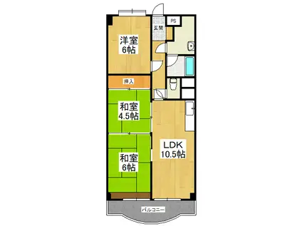 狭山レークハイツ2号棟(3LDK/6階)の間取り写真
