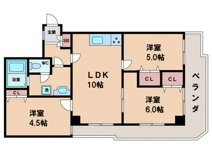 ハイネス天王寺(3LDK/5階)の間取り写真