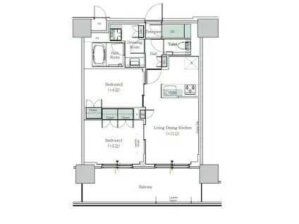 ONE ROOF RESIDENCE NISHI NIPPORI(2LDK/14階)の間取り写真