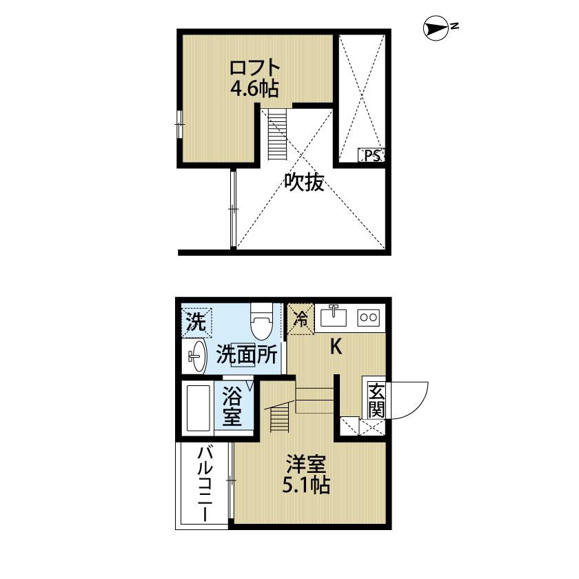 SEED(1K/2階)の間取り写真