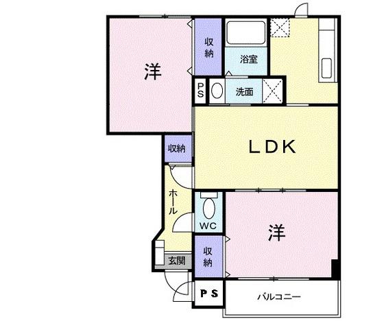 ウィスティリアB(2LDK/1階)の間取り写真