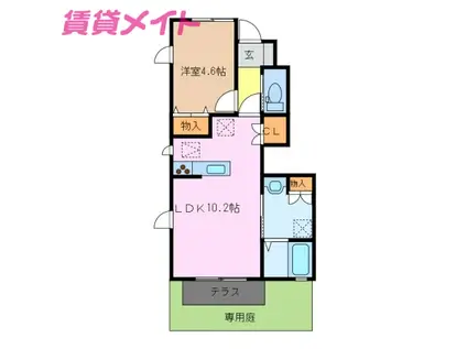 BRANCASA E棟(1LDK/1階)の間取り写真