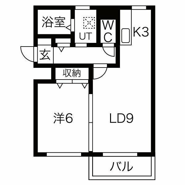 スカイハイツ伏見(1LDK/3階)の間取り写真