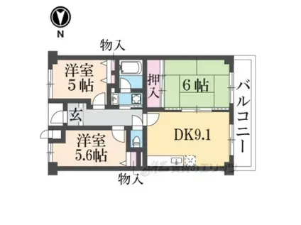 ジュネス東生駒(3DK/1階)の間取り写真