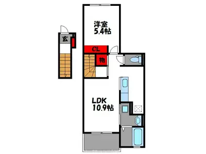 ヴィラ モデルノ(1LDK/2階)の間取り写真