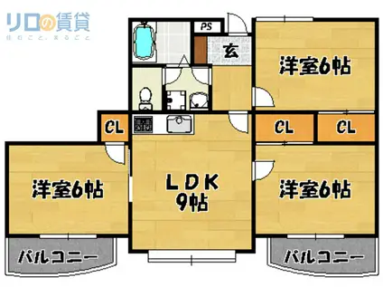パティオ小松(3LDK/2階)の間取り写真